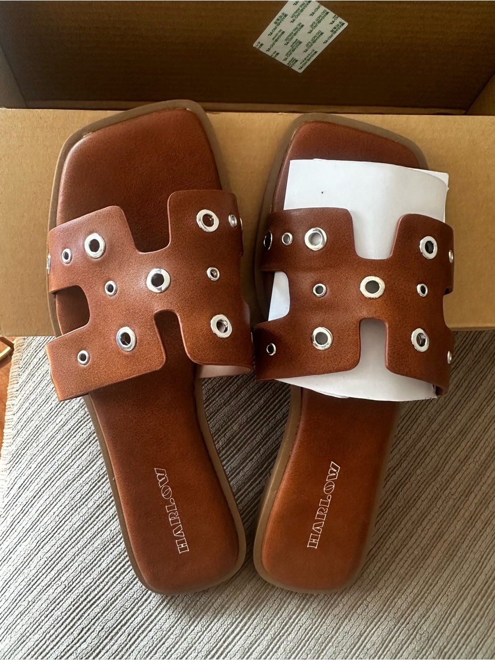 Harlow Brown Grommet-Accent Slide Sandals